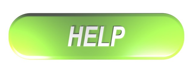 Green rounded rectangle push button HELP - 3D rendering