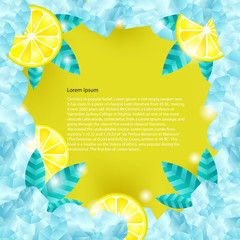 Ice cubes and slices of lemon. Vector frame for label design