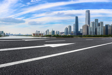 Road pavement and Guangzhou city buildings skyline