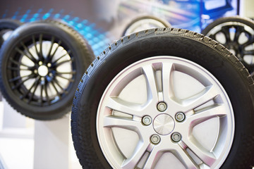 Wheels of cars in store