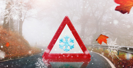 warnschild wegen ersten schnee