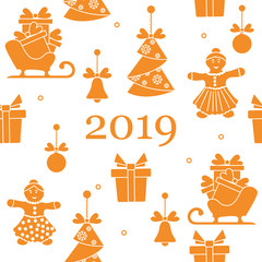 Seamless pattern with christmas, new year symbols.
