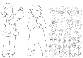 sketch New Year's characters, Santa Claus, snowman