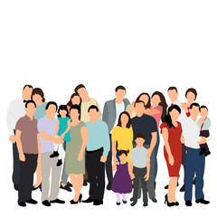  isolated, silhouette of a crowd, group of people, flat style