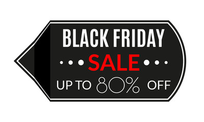 Black Friday sale tag. 80% price off. Discount sticker. Vector illustration. 