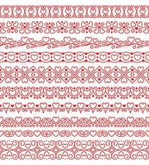 Vector set of linear endless romantic love brushes with red hearts