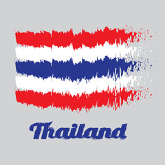Brush style color flag of Thai in blue red and white color with name text Thailand.