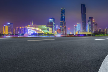 Fototapeta premium Road pavement and Guangzhou city buildings skyline