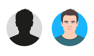 Male avatar icon or portrait. Man face silhouette. Unknown or anonymous person. Vector illustration.
