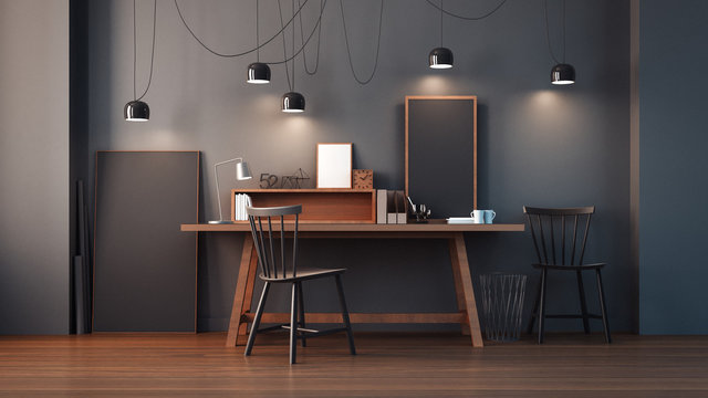 working room & modern office interior / 3D rendering