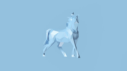 Pale Blue Polygon Horse 3d illustration 3d rendering	