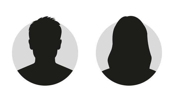 Male and female face silhouette or icon. Man and woman avatar profile. Unknown or anonymous person. Vector illustration.