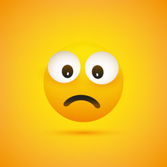 Fototapeta premium Sad Emoji with Pop Out Eyes - Simple Emoticon on Yellow Background - Vector Design