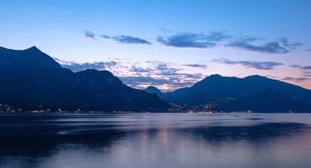 Lake Como with mountains at sunset
