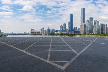 Road pavement and Guangzhou city buildings skyline
