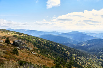 Fototapeta na wymiar view from mountains in National Park Krkonose