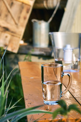 Water purification at countryside using water filter.
