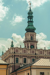 Town Hall, an old medieval building in the city of Zamosc. Idea for poster, postcard