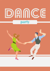 Dance party. Poster for dance festival. Flyer or element of advertizing for social dances. Dance party poster vector template, event flyer invitation.