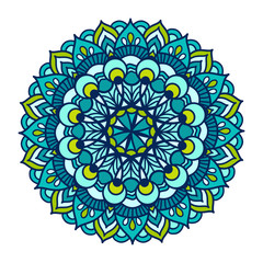 Vector illustration Color floral mandala. Vintage green decorative elements. Hand drawn background. 