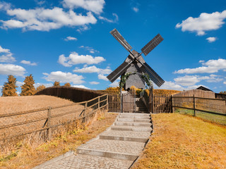 Historical windmill in Marzahn, Eastern Berlin, Germany, on a bright day © tilialucida
