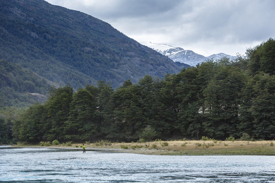 Man fly fishing in river