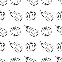 Hand drawn autumn seamless pattern. Pumpkin harvest in autumn, vector illustration