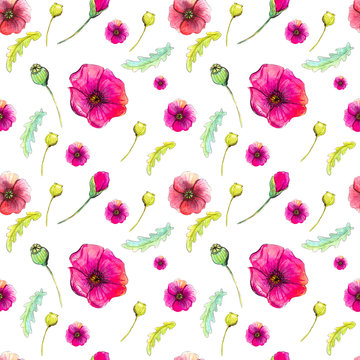 Seamless pattern with poppies on a white background © Venera