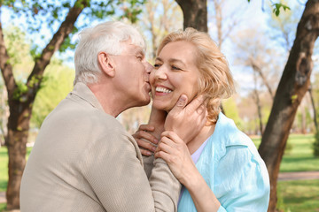 Fototapeta premium Mature couple resting in park on spring day