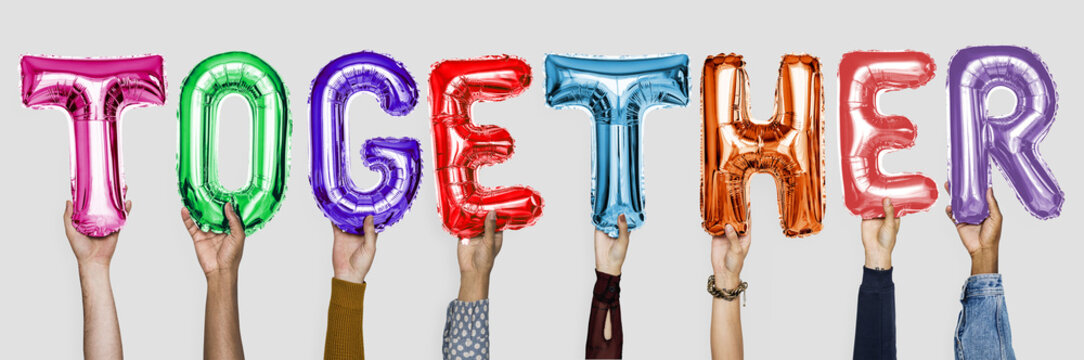 Colorful alphabet balloons forming the word together