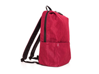 Red sporty backpack on a white background.