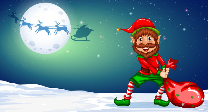 Christmas elf in winternight background