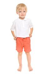 Cute little boy on white background