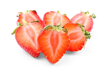 Ripe strawberries on white background
