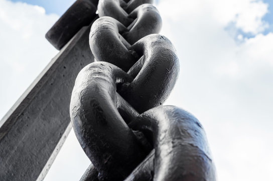 Large links in the metal chain of the ship's anchor
