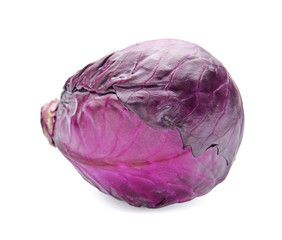Ripe red cabbage on white background