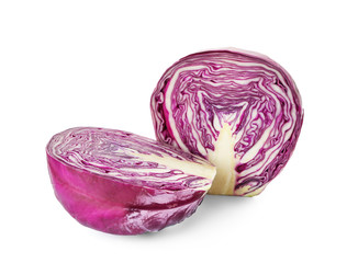 Cut red cabbage on white background