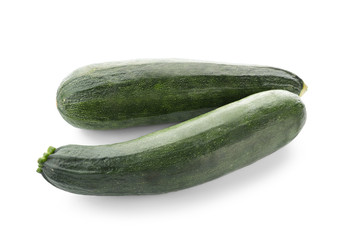 Fresh zucchinis on white background