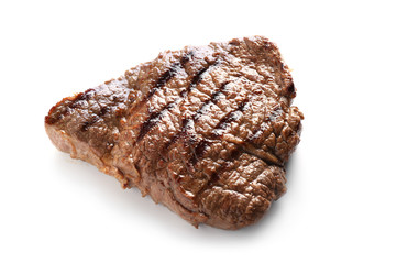 Tasty grilled steak on white background