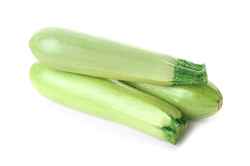 Fresh zucchinis on white background