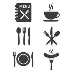 Restaurant and cafe icons set on white background.