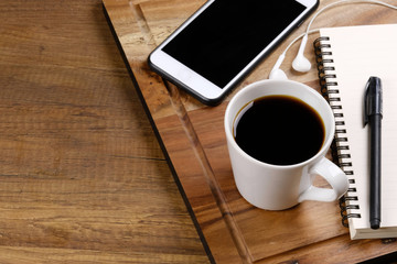 Fototapeta na wymiar Black coffee in white cup.