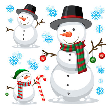 different snowman on white template