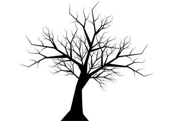 Dry twig tree silhouette black on white background vector illustration.