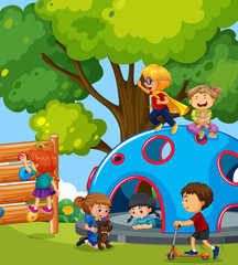 Obraz na płótnie Canvas Young children playing in playground