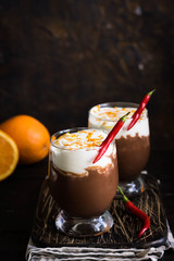 Warming spicy hot chocolate with orange and chili