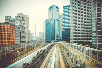 Fototapeta na wymiar Monorail in Tokyo city, Japan