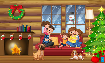 Obraz na płótnie Canvas A happy family in the house on christmas
