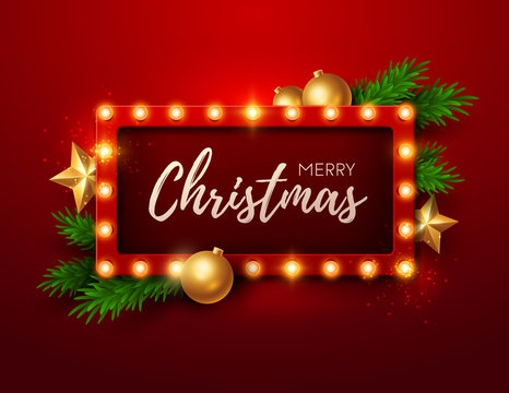 Christmas background. Retro Christmas light sign. Vector illustration. 