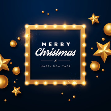 Christmas background. Retro Christmas light sign. Vector illustration. 